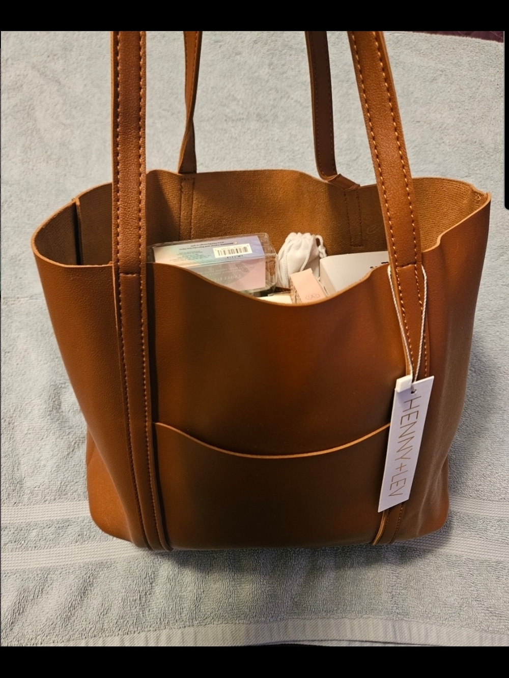 Vegan Leather Bag With Beauty Products